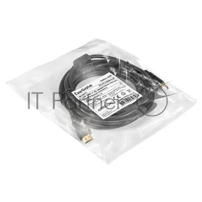 Кабель HDMI ExeGate EX-CC-HDMI-5.0F (19M/19M, 5м, v1.4b, ферритовые кольца, позолоченные контакты)