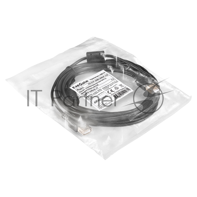 Удлинитель USB 2.0 ExeGate EX-CCF-USB2-AMAF-4.5F (Am/Af, позолоченные контакты, ферритовые кольца, 4,5м)