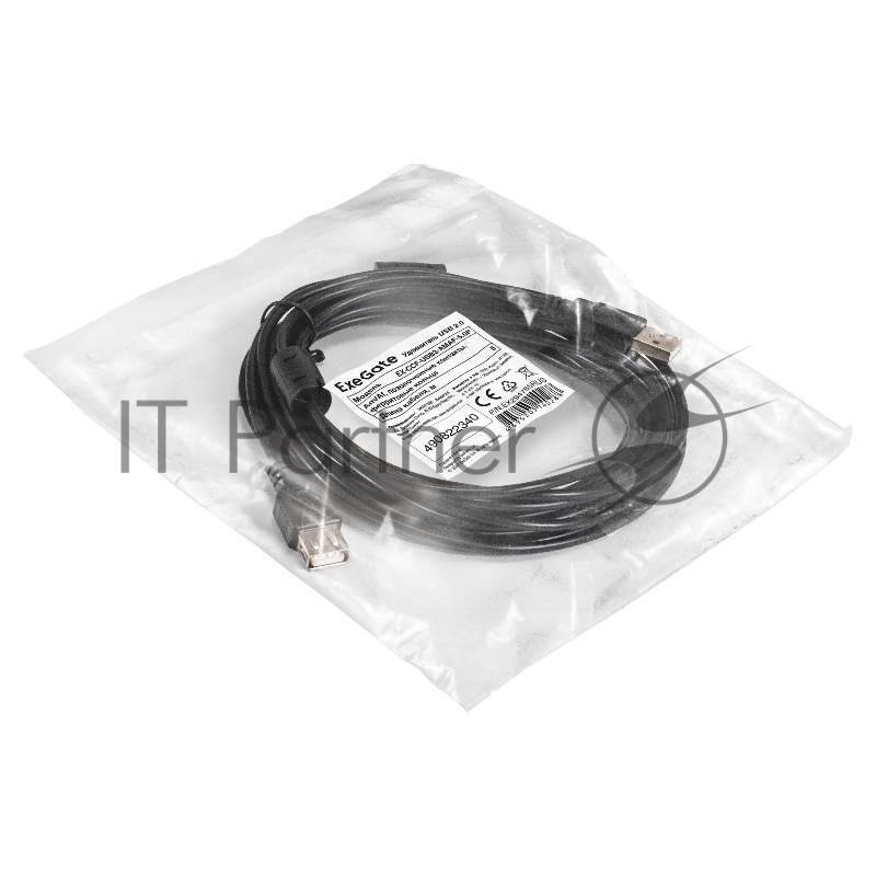 Удлинитель USB 2.0 ExeGate EX-CCF-USB2-AMAF-5.0F (Am/Af, позолоченные контакты, ферритовые кольца, 5м)