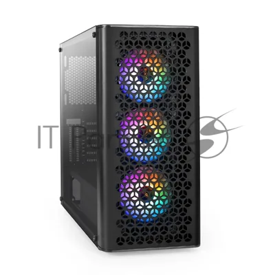 Компьютерный корпус Miditower ExeGate EVO-9202 (ATX, без БП, с окном, 1*USB+1*USB 3.0, аудио, 3 вент. 12см с RGb подсветкой)