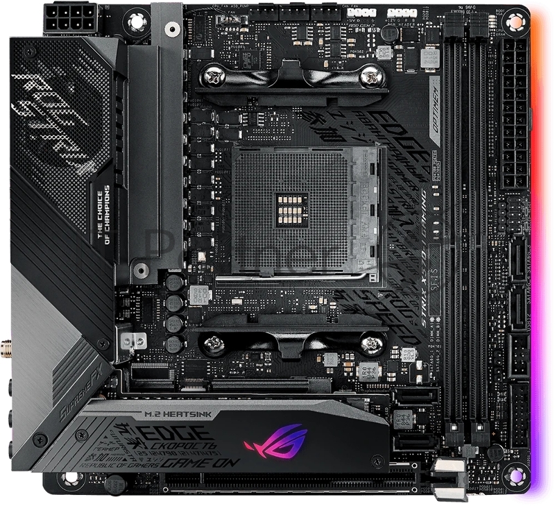 Материнская плата ASUS ROG STRIX X570-I GAMING, AM4, AMD X570, 2xDDR4, 4xSATA, 2xM.2, 1xPCIe 4.0 x16, 1xHDMI, 1xDP, 1x1Gb LAN, Wi-Fi 6, Bluetooth 5.0, 1xUSB-C 10Gbps, 3xUSB-A 10Gbps, 4xUSB-A 5Gbps, 2xUSB-A 2.0, 3x3.5 мм, 7.1, ITX