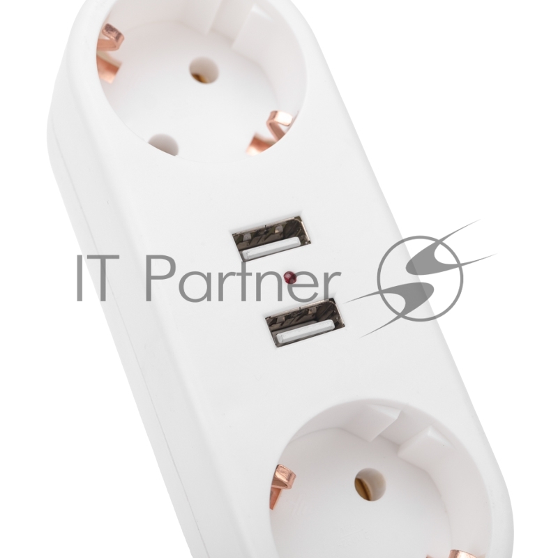 Двойник электрический Rexant линейный 16 А с заземлением + 2 USB-порта, 2,4 А, белый