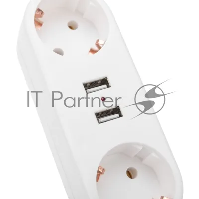 Двойник электрический Rexant линейный 16 А с заземлением + 2 USB-порта, 2,4 А, белый