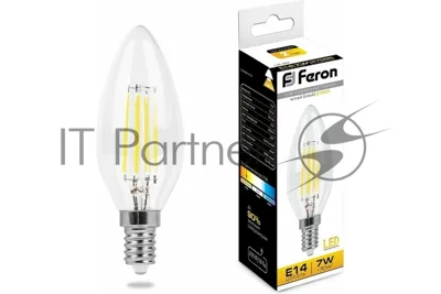 Лампа светодиодная Feron LB-66 7Вт Е14 теплый свеча FILAMENT