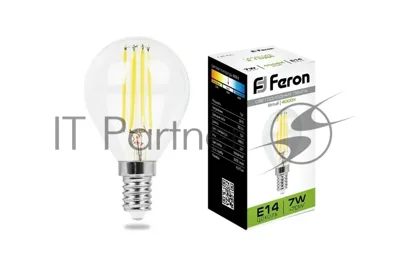 Лампа светодиодная Feron LB-52 7Вт Е14 белый шар FILAMENT