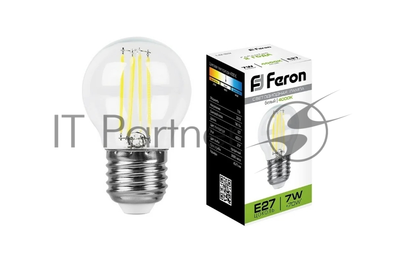 Лампа светодиодная Feron LB-52 7Вт Е27 белый шар FILAMENT