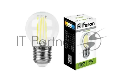Лампа светодиодная Feron LB-52 7Вт Е27 белый шар FILAMENT