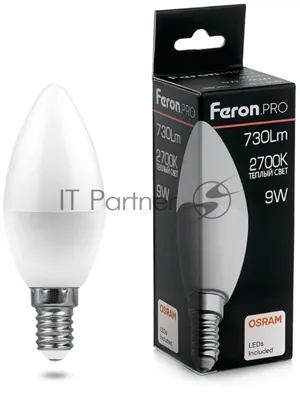 Лампа светодиодная Feron PRO LB-1309 9Вт Е14 теплый матовая свеча