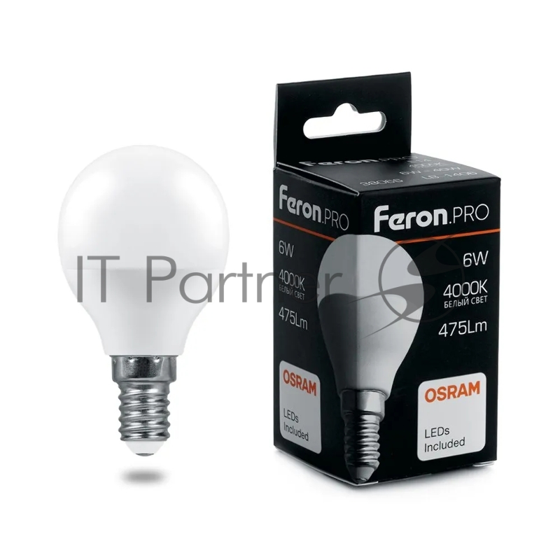 Лампа светодиодная Feron PRO LB-1406 (38066) 6 вт Е14 белый матовый шар