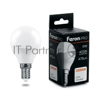 Лампа светодиодная Feron PRO LB-1406 (38066) 6 вт Е14 белый матовый шар