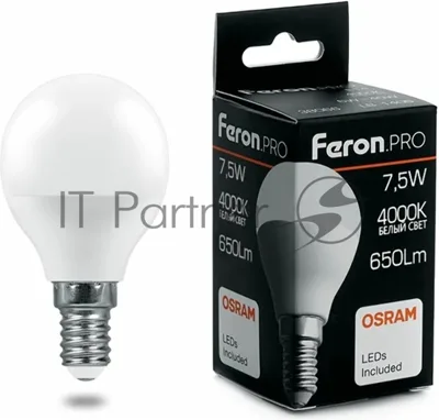 Лампа светодиодная Feron PRO LB-1407 (38072) 7.5Вт Е14 белый матовый шар
