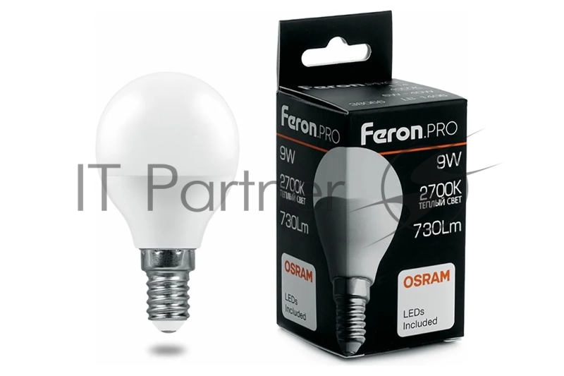 Лампа светодиодная FERON PRO LB-1409 (38077) 9 вт Е14 теплый матовый шар