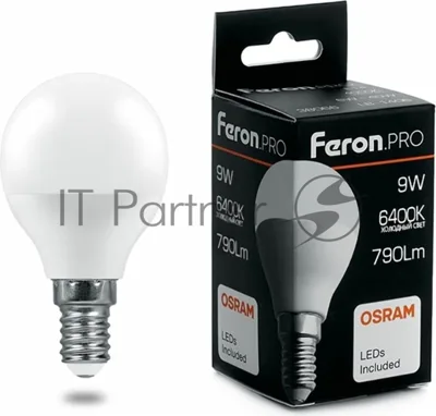 Лампа светодиодная Feron PRO LB-1409 9вт Е14 дневной матовый шар
