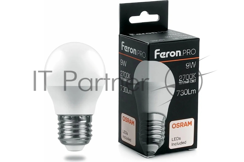 Лампа светодиодная FERON PRO LB-1409 (38080) 9 вт Е27 теплый матовый шар