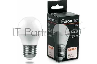 Лампа светодиодная FERON PRO LB-1409 (38080) 9 вт Е27 теплый матовый шар