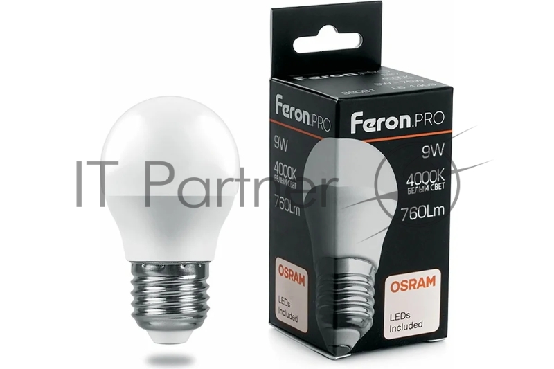Лампа светодиодная FERON PRO LB-1409 (38081) 9 вт Е27 белый матовый шар