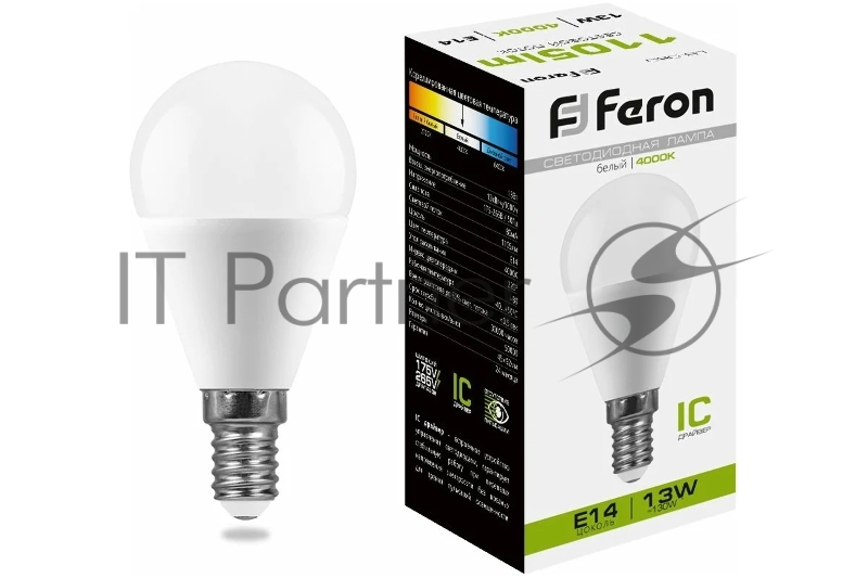 Лампа светодиодная Feron LB-950 13Вт Е14 белый матовый шар