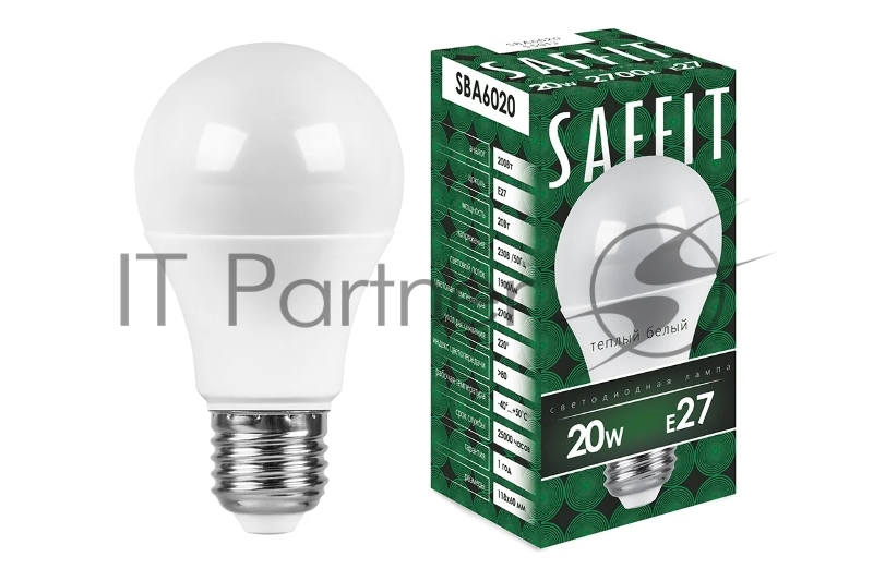Лампа светодиодная SAFFIT SBA6020 (55013) 20Вт Е27 теплый