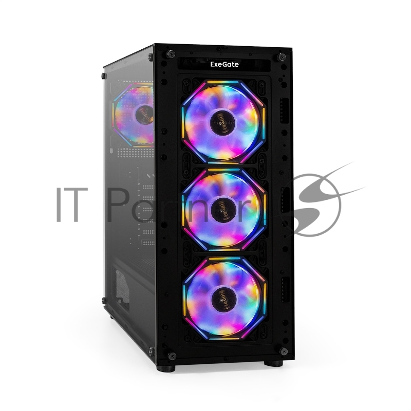 Компьютерный корпус Miditower ExeGate i3 BASE-NPX500 (ATX, БП 500NPX с вент. 12 см, с окном, 1*USB+1*USB 3.0, аудио, 4 вент. 12см с RGb подсветкой)