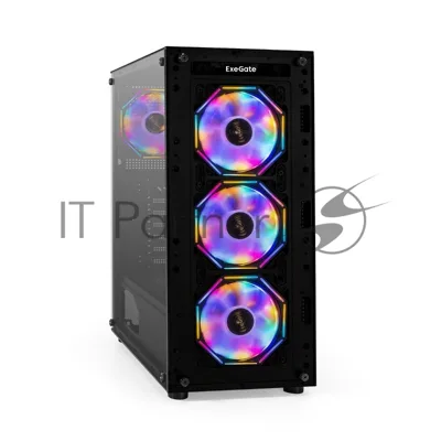 Компьютерный корпус Miditower ExeGate i3 BASE-NPX600 (ATX, БП 600NPX с вент. 12 см, с окном, 1*USB+1*USB 3.0, аудио, 4 вент. 12см с RGb подсветкой)