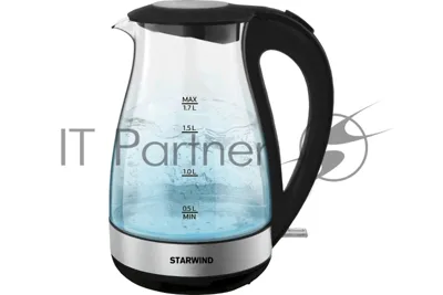 Электрочайник Starwind SKP3039 черный, 1.7 л, 2200 Вт, скрытый нагревательный элемент