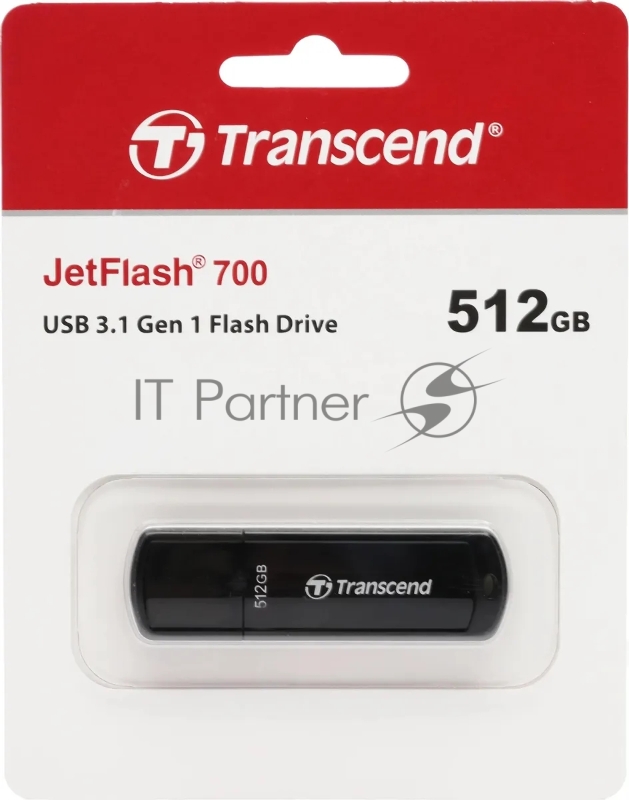 Флешка USB Transcend Jetflash 700 (TS512GJF700), 512Gb, USB 3.0, R/W 70/30, черный
