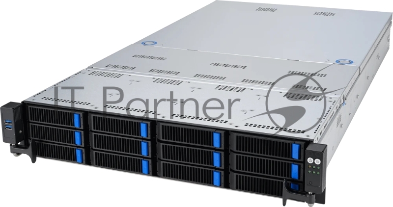 Серверная платформа ASUS RS720-E11-RS12U, 2U, 2 x LGA4677, 32 DIMM DDR5, 12=8 x NVMe/SAS*/SATA + 4 NVMe/SATA hs, 2 x M.2 slot, 2 x 10Gbe (X710) RJ45 port,Up to 8 slots PCIe 5.0, 1 x OCP 3.0, 1+1 1600W