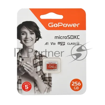 Флеш карта microSD GoPower 256Gb Class10 UHS-I (U3) 100 МБ/сек V30 без адаптера