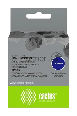Картридж ленточный Cactus CS-LK2WBN черный, 6мм, 9м для Epson LW300/LW400/LW700/LW600P/LW1000P/K400/Z700/Z900