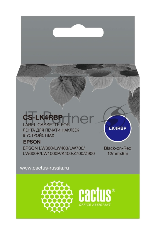 Картридж ленточный Cactus CS-LK4RBP черный для Epson LW300/LW400/LW700/LW600P/LW1000P/K400/Z700/Z900