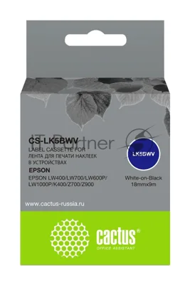 Картридж ленточный Cactus CS-LK5BWV белый шрифт, черный фон (18 мм, 9 м) для Epson LW400/LW700/LW600P/LW1000P/K400/Z700/Z900