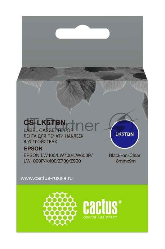 Картридж ленточный Cactus CS-LK5TbN черный для Epson LW400/LW700/LW600P/LW1000P/K400/Z700/Z900