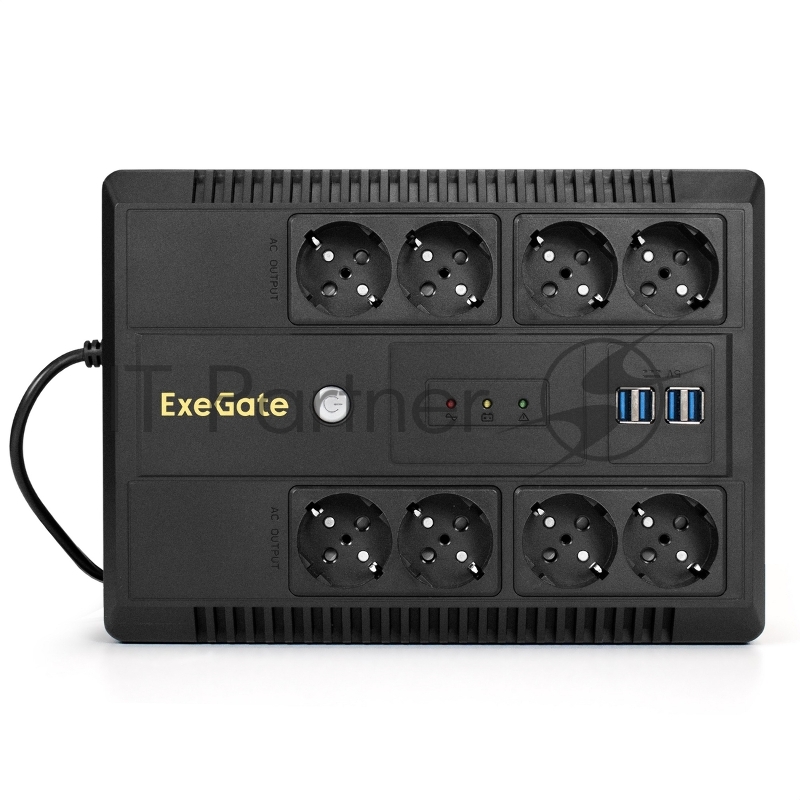Источник бесперебойного питания ExeGate NEO NNB-650.LED.AVR.8SH.CH 650VA/390W, LED, AVR, 8*Schuko, 4*USB-порта для зарядки, черный