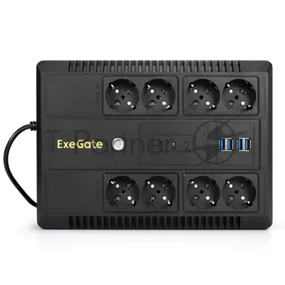 Источник бесперебойного питания ExeGate NEO NNB-650.LED.AVR.8SH.CH 650VA/390W, LED, AVR, 8*Schuko, 4*USB-порта для зарядки, черный