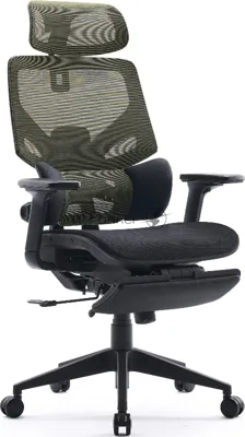 Кресло Cactus CS-CHR-MC01-LGNBK салатовый, сетка, подголовник, подставка для ног