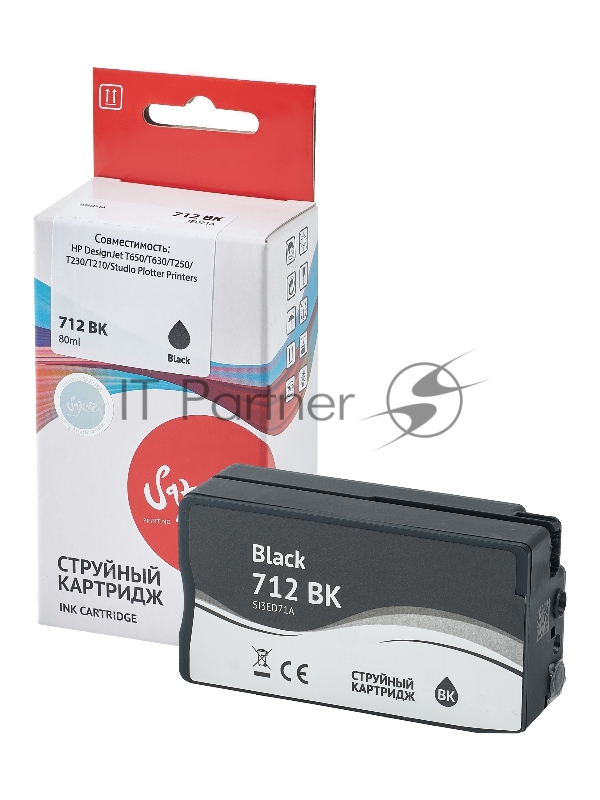 Картридж струйный Sakura 3ED71A (№712 Black) для HP, черный, водорастворимый тип чернил, 80 мл.
