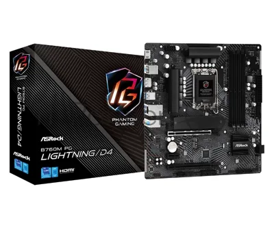 Материнская плата ASRock B760M PG Lightning/D4, LGA 1700, Intel B760, 4xDDR4, 4xSATA, 2xM.2, 1xPCIe 4.0 x16, DisplayPort, HDMI, USB Type-C, 1x1Gb LAN, 3x3.5 мм, 7.1, microATX