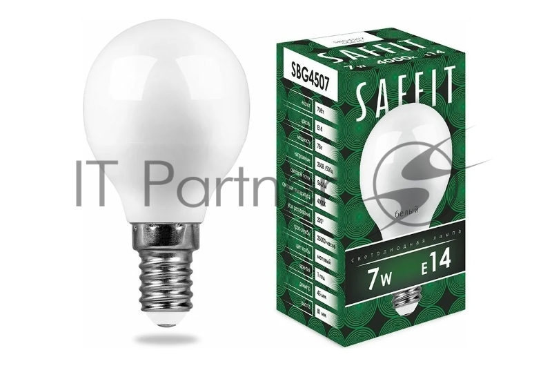 Лампа светодиодная SAFFIT SBG4507 (55035) 7Вт Е14 белый матовый шар