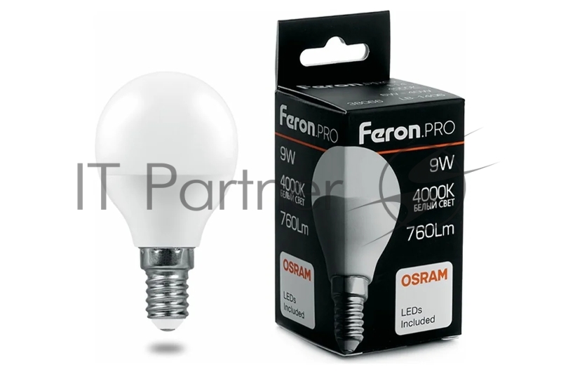 Лампа светодиодная Feron PRO LB-1409 9Вт Е14 белый матовый шар