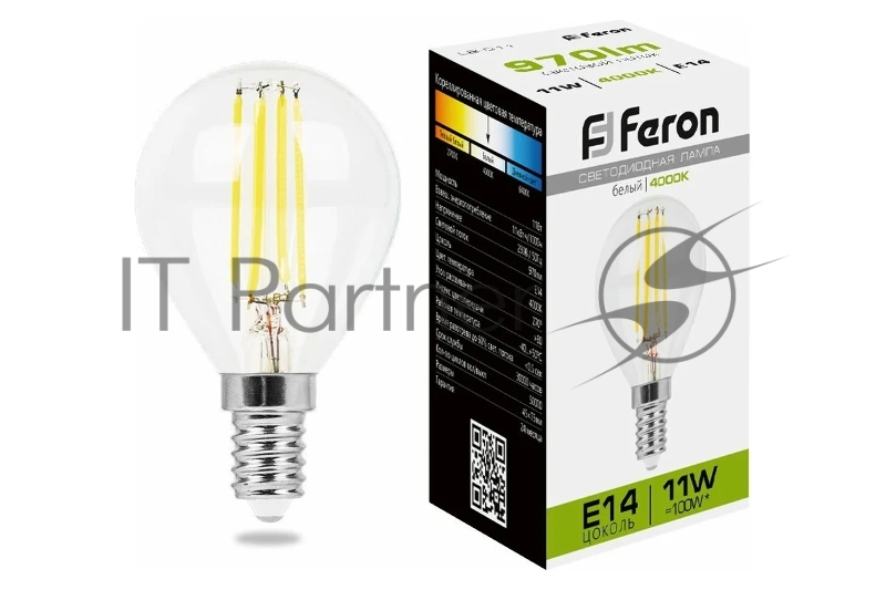 Лампа светодиодная Feron LB-511 11 вт Е14 белый шар FILAMENT