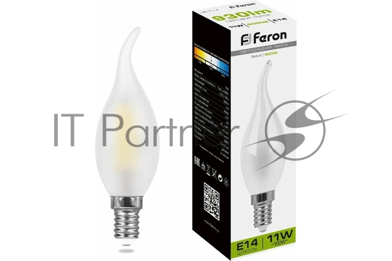 Лампа светодиодная Feron LB-714 11Вт Е14 белый матовая свеча на ветру FILAMENT