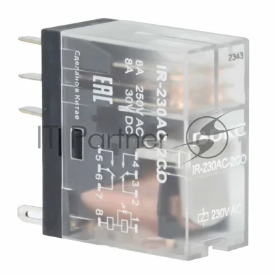 Реле миниатюрное промышленное, 2CO, ком. ток 8А, AgSnO2, напряжение 230V AC, опция: светодиод