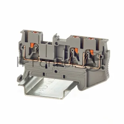 Клемма проходная VPR-2.5-TWIN-GY, зажим push-in, 3 точки подключения, 2.5 кв.мм, серый