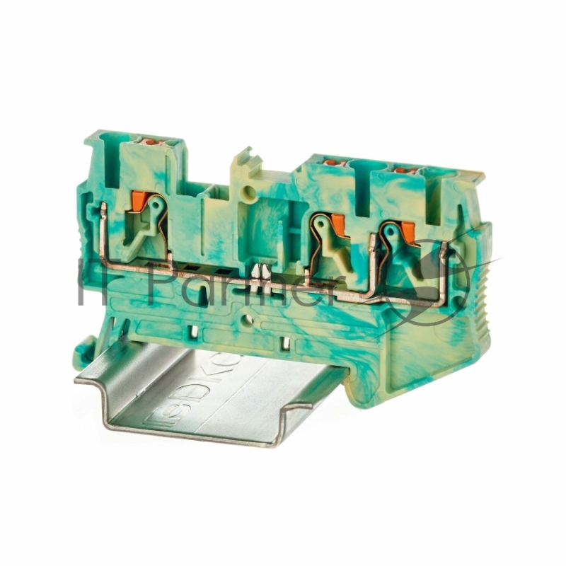 Клемма заземления VPR-2.5-TWIN-PE-YG, зажим push-in, 3 точки подключения, 2.5 кв.мм