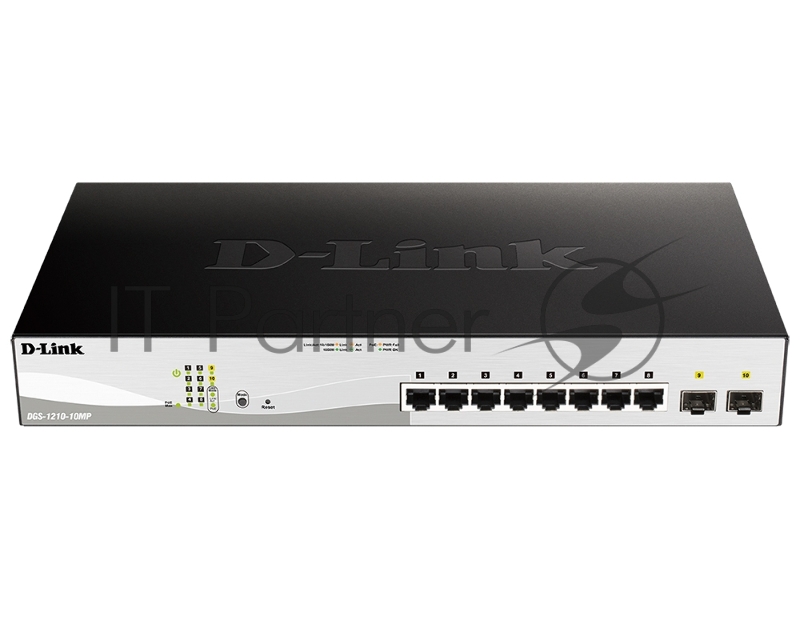 Коммутатор D-Link DGS-1210-10MP/F3A, 8×1 Гбит/с + 2×1 Гбит/с SFP, управляемый