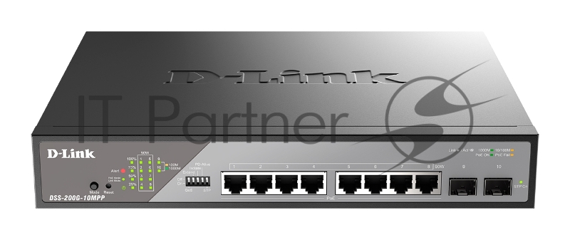 Коммутатор D-Link DSS-200G-10MPP/A1A, 8×1 Гбит/с + 2×1 Гбит/с SFP, настраиваемый