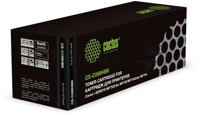 Картридж лазерный Cactus CS-C069HBK 069H черный (7600 стр.) для Canon i-SENSYS MF752Cdw MF752/MF754Cdw MF754