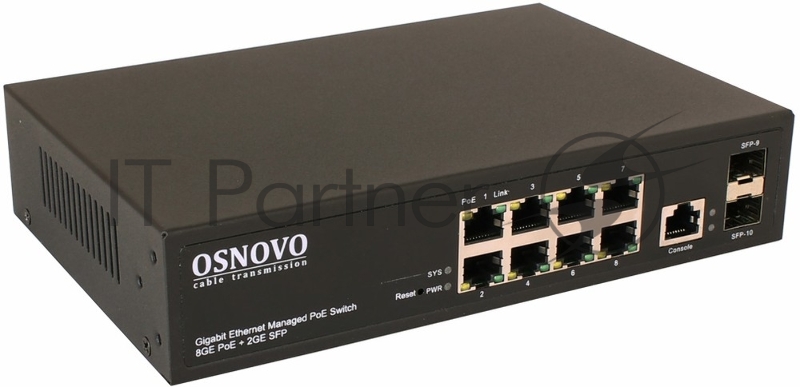 Коммутатор OSNOVO SW-80802/L(150W), 8×1 Гбит/с PoE + 2×1 Гбит/с SFP, управляемый