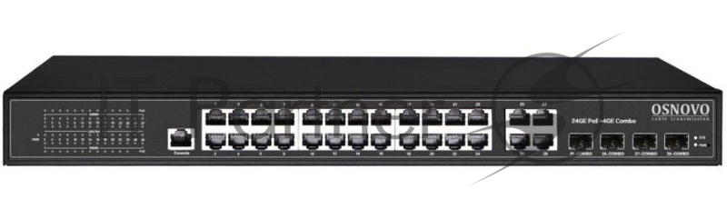 Коммутатор OSNOVO SW-8244/L(400W), 24×1 Гбит/с PoE + 4×1 Гбит/с Комбо (RJ45/SFP), управляемый