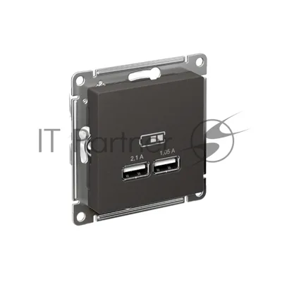 Розетка AtlasDesign USB A+A, 5В/2,1 А, 2х5В/1,05 А, механизм, базальт